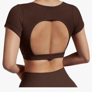 New‎ open back crop top brown medium